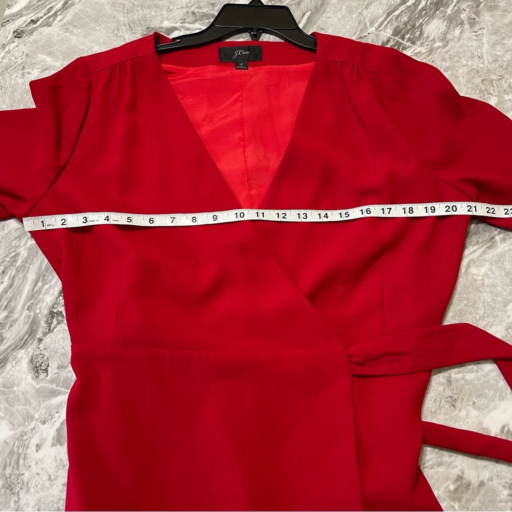 J. Crew size 12 crepe wrap Belted short dress red 3/4 sleeve Holidays  Lined - Picture 9 of 13